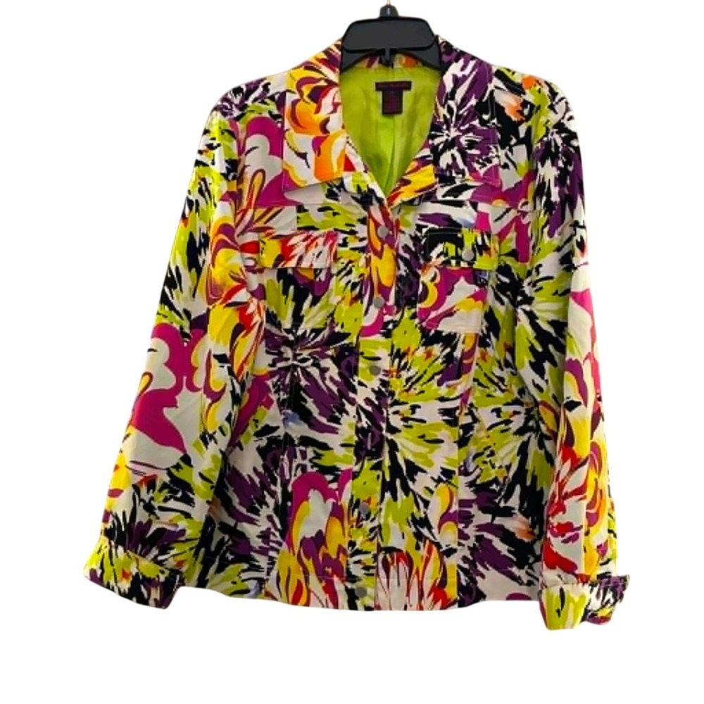 Sara Isabella Floral Jacket Womens XL Multicolor Cotton Button Front Boho